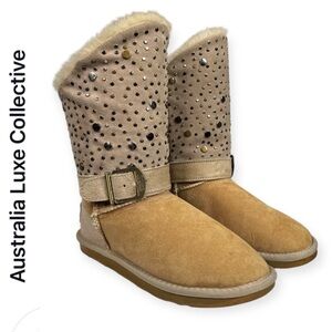 AUSTRALIA LUXE COLLECTIVE TREASURE SAND SUEDE METAL STUDDED SHEARLING BOOTS